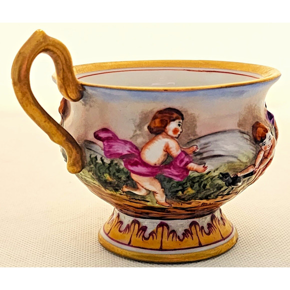 CUP & SAUCER-VON SCHIERHOLZ-CAPRI-3D Embossed-Cherubs-Unique Set-Gold Trim - Picture 7 of 16